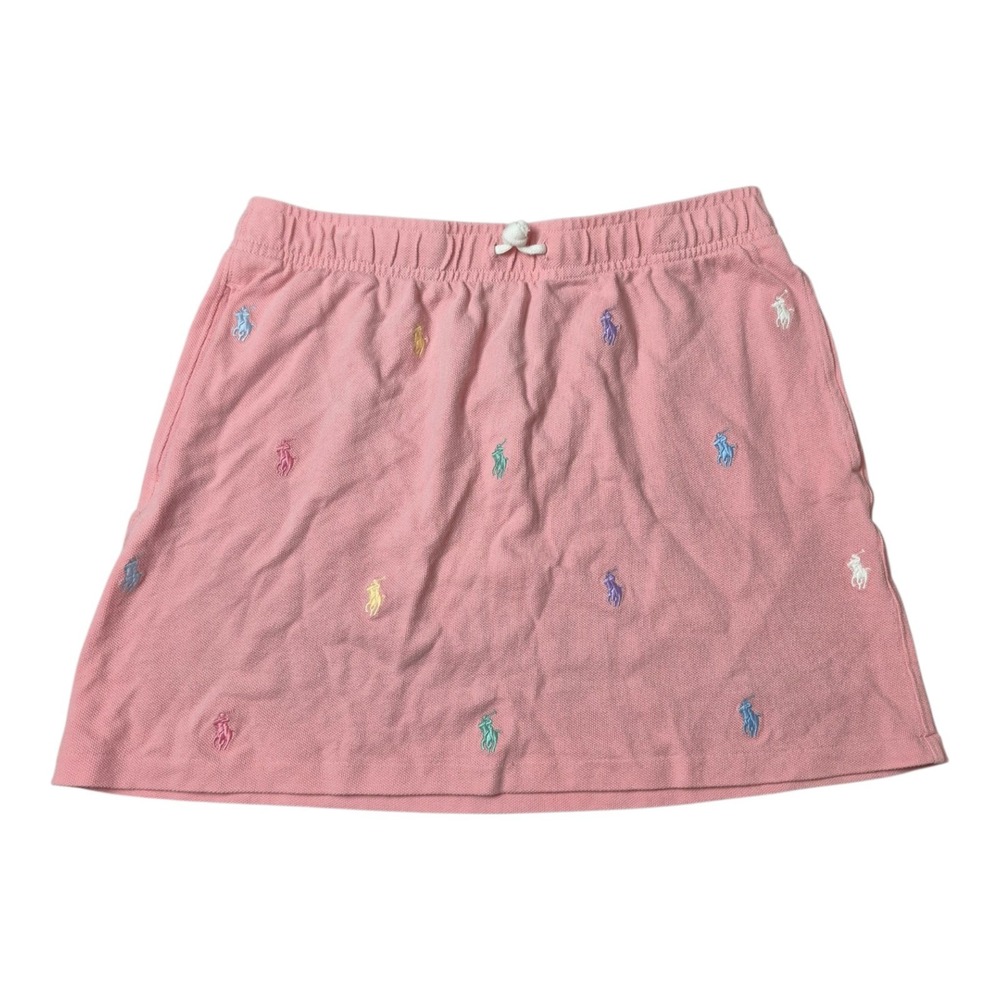 Polo Ralph Lauren Girls XL 16 Pink Logo Pique Skirt Multicolor Pony Preppy